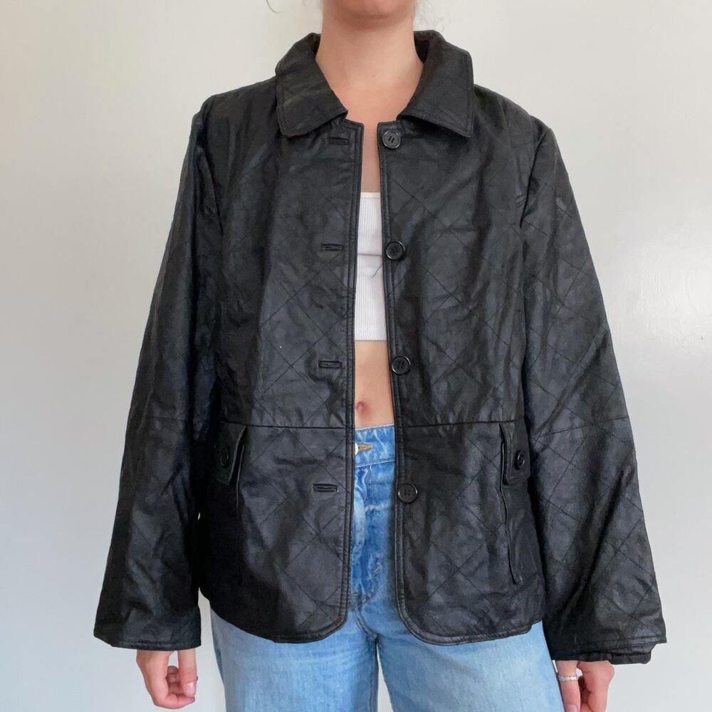 Vintage black patchwork leather jacket - image 2
